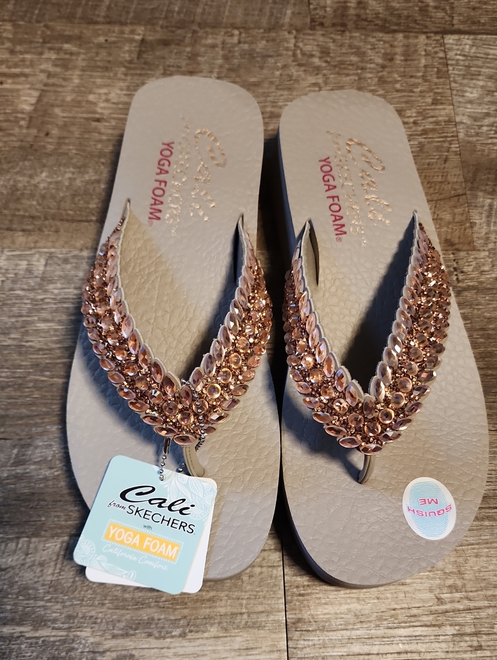 Skechers Women's Rose Gold Jeweled Yoga Foam Flip Flops